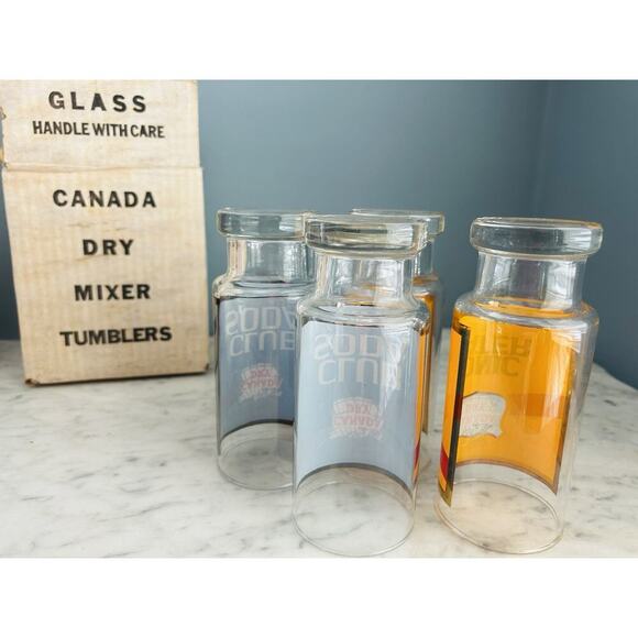 New Canada Dry Club Soda Tonic Water 7” Glass Tumblers Vintage NIB New Old Stock - Picture 8 of 14